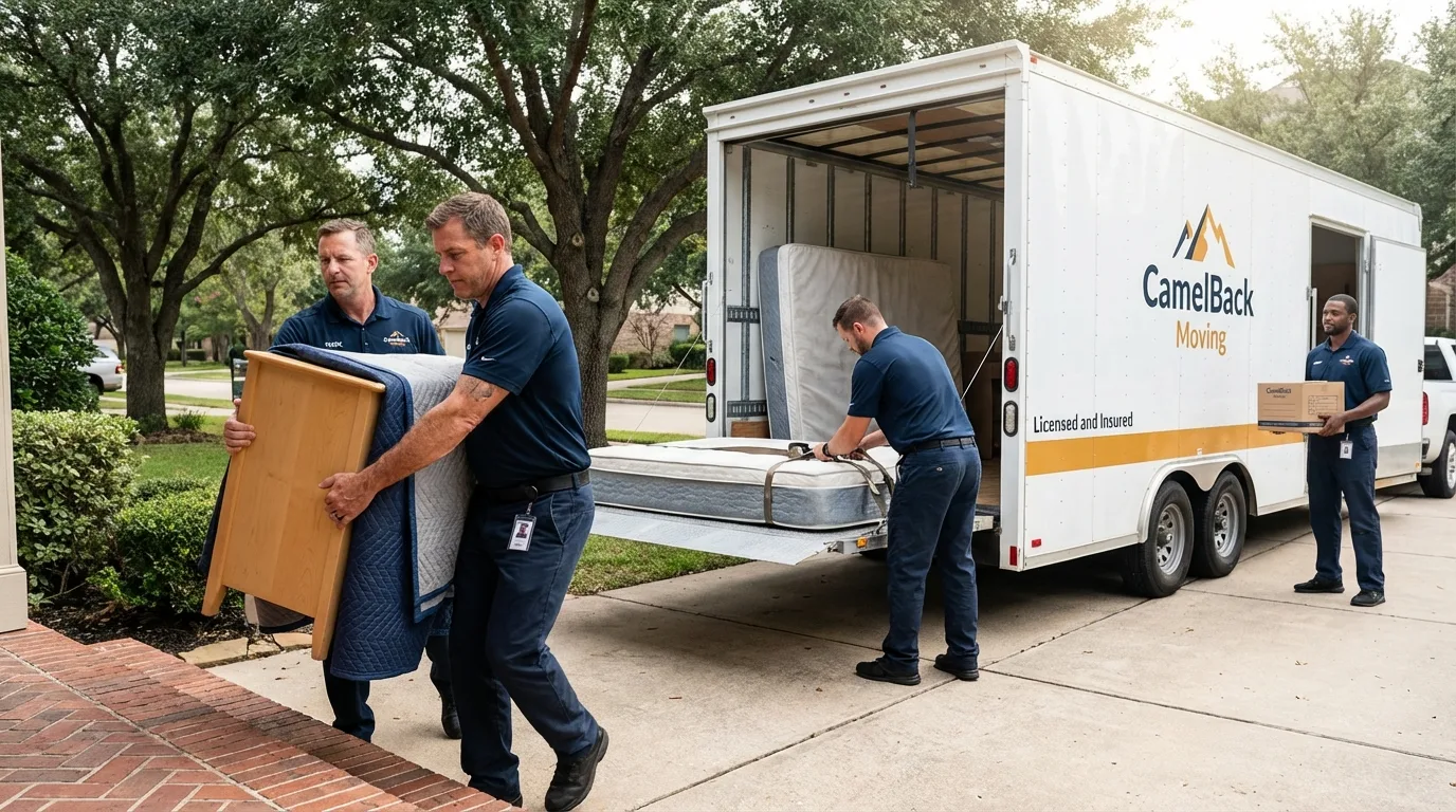 Crew loading residential truck for cross-state move from Vergennes, VT