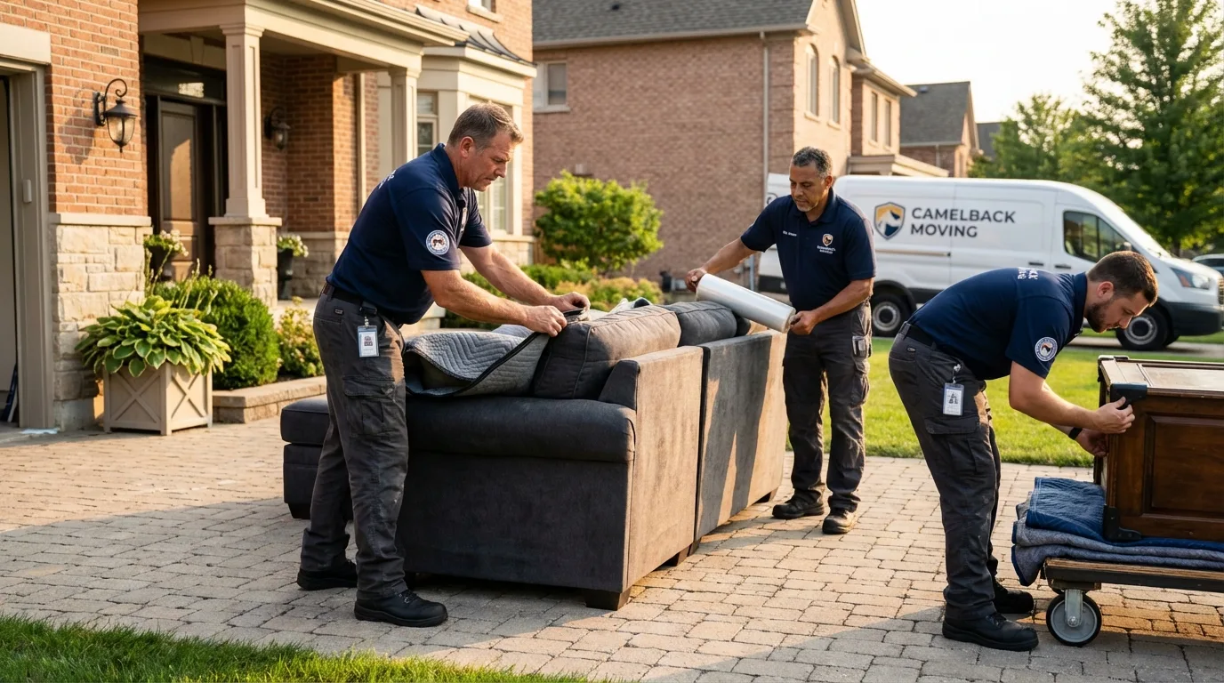 Large estate moving crew wrapping furniture in Vergennes, VT