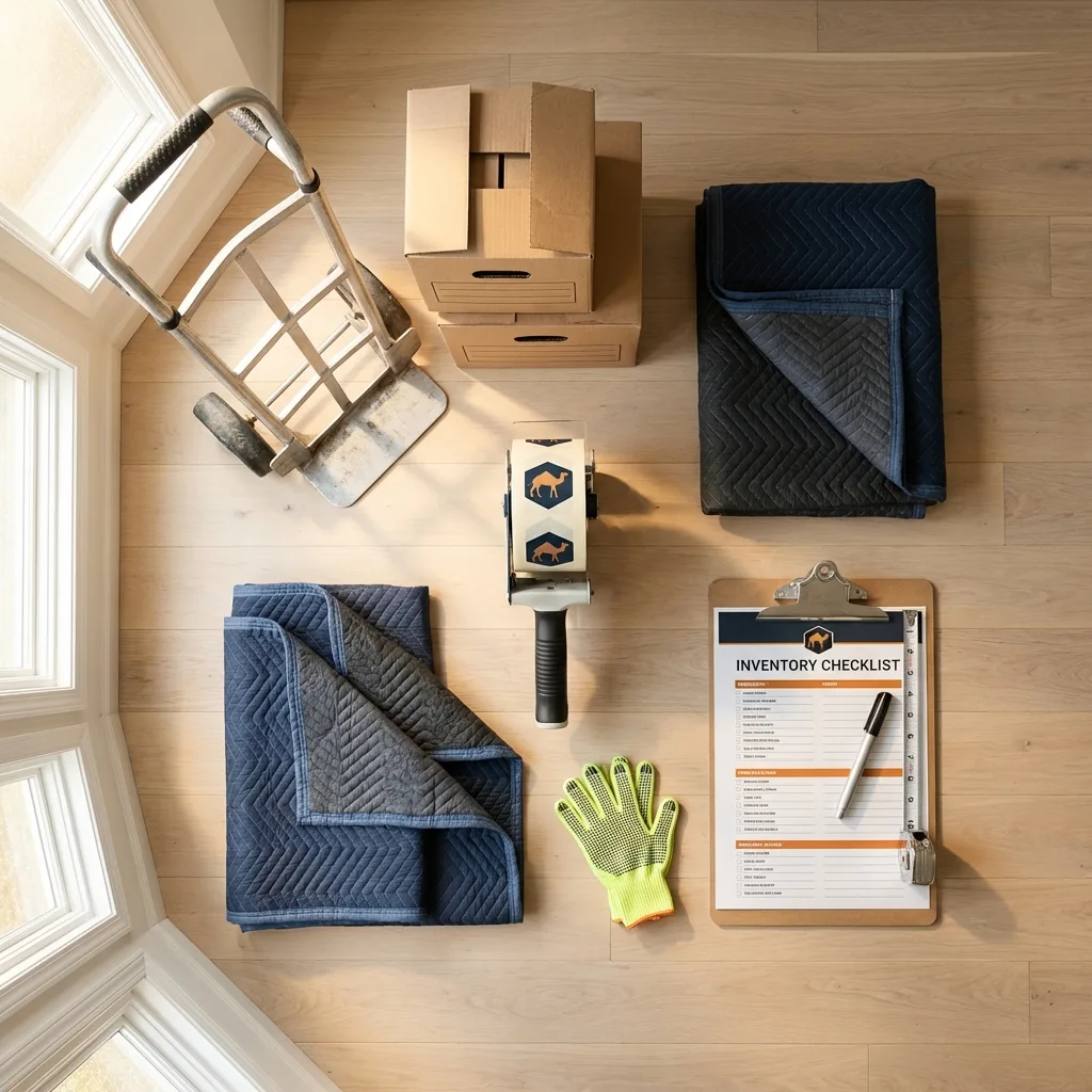 Professional moving supplies and packing materials layout for Vergennes residential relocations